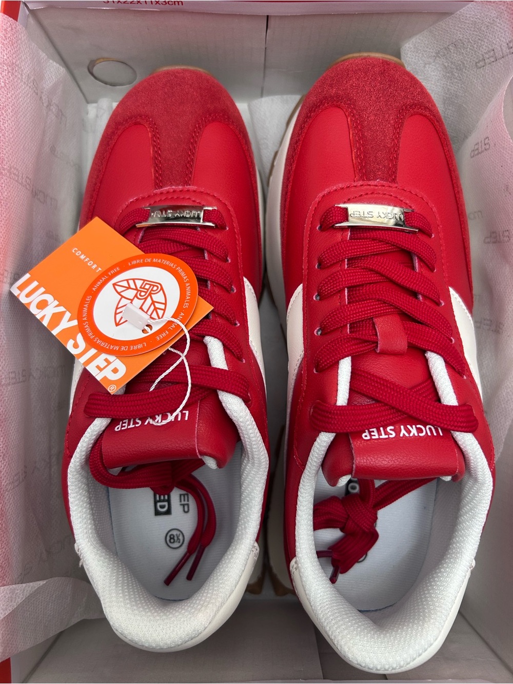 NEW Lucky Step Women’s Platform Sneakers Red Size 8.5 Lace-Up Casual Comfort